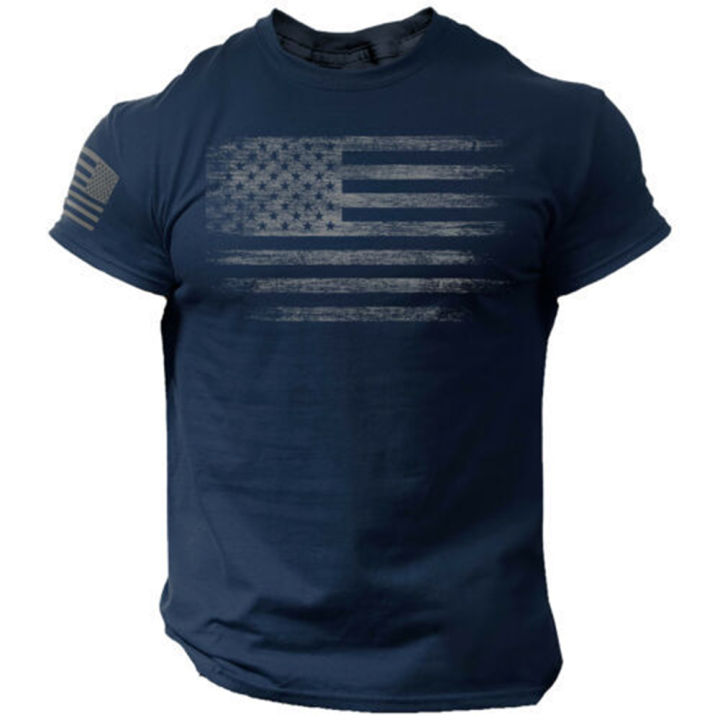 Yfashion Men Cotton T Shirt American Flag Printing Sports Tops Fashion Casual Round Neck Short Sleeve Shirt color