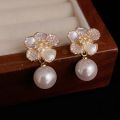 Enacolor Luxury Crystal Pearl Flower Earrings for Women Female Jewelry Party Accessories New 2024. 