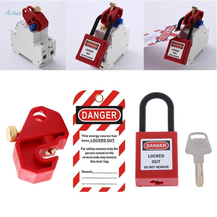 3Pcs Set Circuit Breaker Lockout Electrical Safety Device Kit Red CB-01