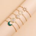 Boho Women Sun Moon Bracelets Set Gold Color Crystal Round Circle Charm Chain Bangle Female Jewelry Gift. 