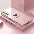 Hontinga Case for Huawei Y7A Luxury 6D Plating Lover Heart Side Printing Soft Back Cover Silicone Square Frame Shiny Bling Phone Cases. 