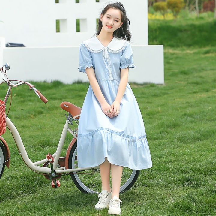 Doll%20Collar%20College%20Style%20Girl%20Dress%20Summer%20Junior%20High%20School%20Student%20High%20School%20Girls'%20Summer%20Wear%20Long%20below%20the%20Knee%20Long%20Skirt%20-%20Image%203