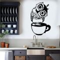 Cute Cartoon Owl On Mug Wall Stickers Coffee Decorative Decal for Kitchen Dining Room Vinyl Stickers for Coffee Bar Home Decor. 