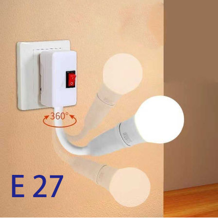 E27 Bulb Socket Lamp Base Holder Led Light Flexible Bend Adjustable Rotating Lamp Holder Light Bulb Adapter Plug Switch 1Pcs