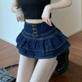 Hot Girl Ruffled Denim Skirt Women's Summer New Korean Style Breasted High Waist Slimming Anti-Emptied Miniskirt. 