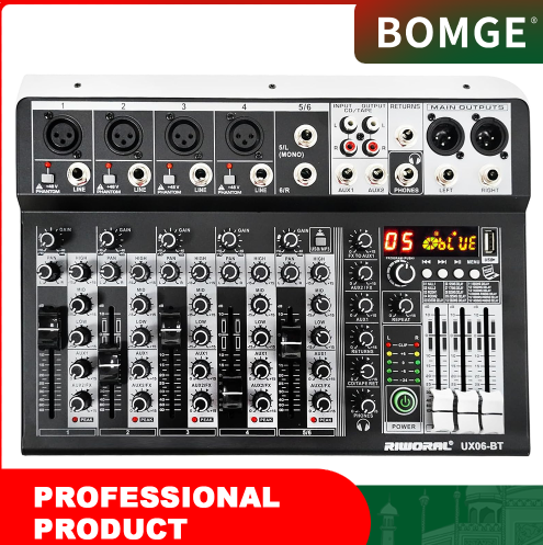 6 Channel Audio Interface Soundboard Mixing Console 16-bit DSP DJ Mixer Audio Reverb Effect +48V Phantom Studio Audio Mixer for Karaoke Studio Streaming Recording