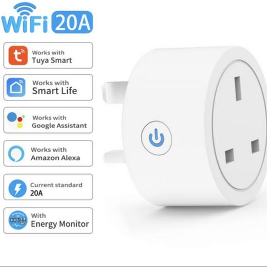 20A Tuya Smart Socket Plug WiFi UK Plug 3pin Adapter Home Alexa Voice Control With Energy Monitering Timer Function Power Outlet Set
