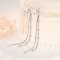 【ZOSR】925 Sterling Silver  Women's Fashion Jewelry High Quality Pearl Long Tassel Drop Simple Back Hanging Earrings Ear Cuff. 
