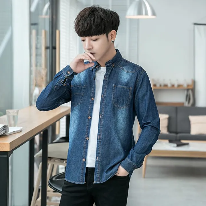New%20Denim%20Shirt%20Long%20Sleeve%20Slim%20Korean%20Style%20Summer%20Shirt%20for%20Boys%202024%20Spring%20Thin%20Coat%20Trendy%20Men's%20Top%20-%20Image%202