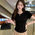 Fashionable Hot Girl Short T-shirt 2025 Summer New Style Back Hollow Design Slim Pleated Waist Short-sleeved Top. 