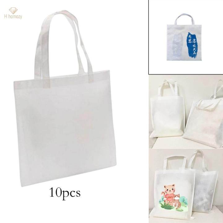 10 Pieces White Reusable Sublimation Blank Shopping Bag Personalised Beach Tote Bag for DIY