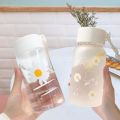 【HOT】 Daisy Water Bottles Transparent Plastic Water Cup With Rope Summer Frosted Water Cup Girl Kawaii Drink Bottle Tea Juice Mug. 