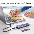 UGREEN M.2 NVMe SATA SSD Enclosure Adapter, Dual Protocol 10Gbps USB 3.2 Gen2, USB C External Enclosure Supports M and B&M Keys and Size 2230 /2242 /2260 /2280 SSDs. 
