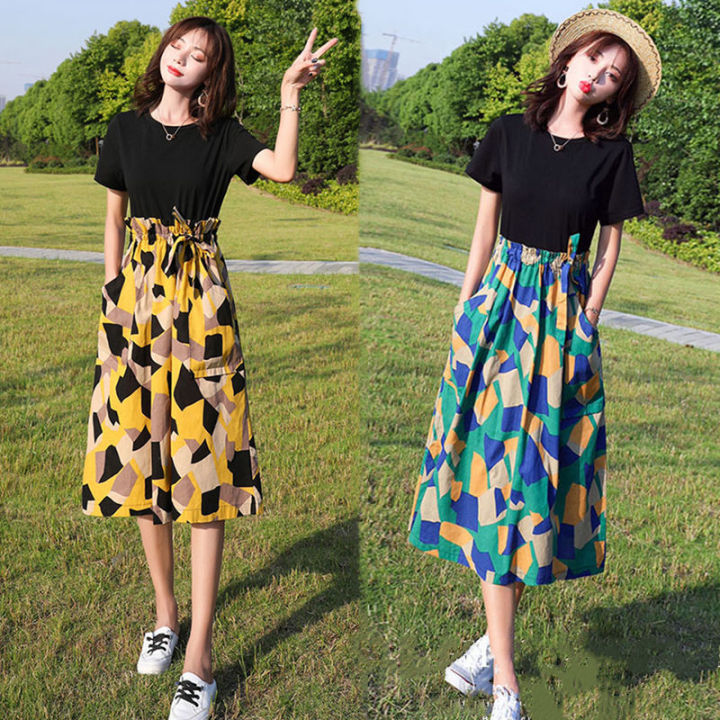 Women's%20Summer%20Dress2023New%20Korean%20Style%20Trendy%20Stitching%20Two-Piece%20Waist%20Slimming%20Mid-Length%20Temperament%20Dress%20-%20Image%204