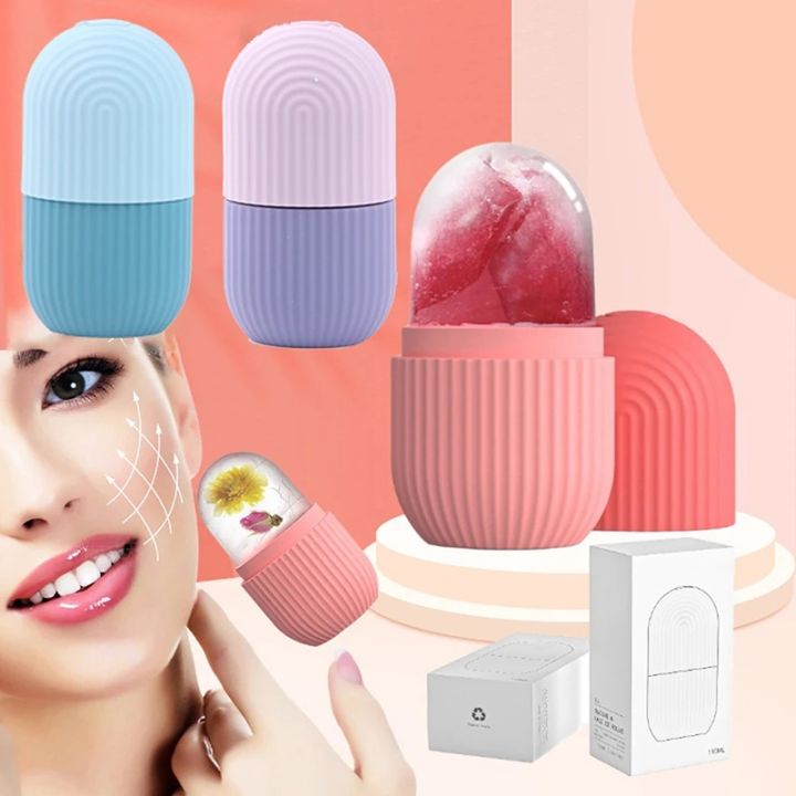 Ice Face Roller Ice Cube Mold Puffiness Relief  Ice Roller for Face and Eye Reusable Ice Cube Massager for Brightening Skin Anti- wrinkles Reducing Acne   Tighten Skin Silicone Ice Cube