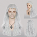 The Witcher 3: Wild Hunt Synthetic Hair Long Silver White Wavy Men'S Geralt Cosplay Wig for Halloween Christmas School. 