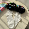 Girl Socks Candy Colored Socks Plush Ball Socks Middle Tube Socks Fluffy Fur Socks. 