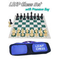 Leap Chess Set Green & White Roll Up Vinyl Board, Hard Plastic Pieces & Free Bag- Ideal for Professional Chess Players. 