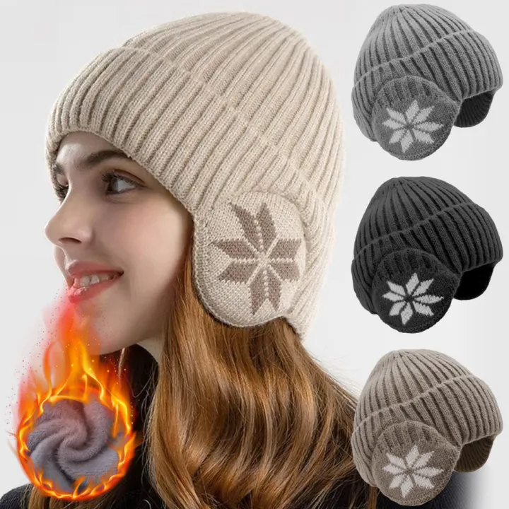 Fashion Winter Warm Woolen Hat with Fleece Ear Flaps, One Size