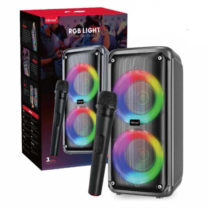 KTS-1973 Portable Wireless Bluetooth Speaker with Wireless Mic LED Light RGB Support Mic, FM, AUX, USB, SD Card Karaoke Speaker Buffel Subwoofer Music Player Party Box with FM Microphone KTS Speaker KTS 1973