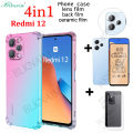 BLKNAIM 4-in-1 NEW For Xiaomi Redmi 12 cases Anti-fall Color Mobile case Matte Ceramic Film Carbon Fiber Back Film Lens Film. 