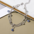 Bohemian Multi Layered Beads Ankle Bracelet -Women Leg Chain Blue Evil Eye Pendant Anklet -Summer Beach Foot Sandals Jewelry. 