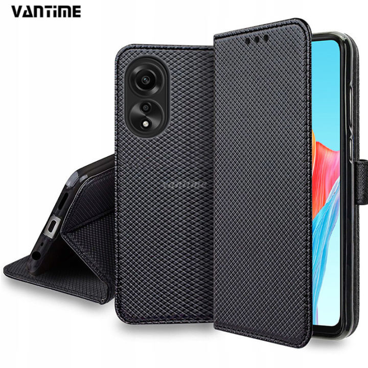 Vantime for OPPO A18 A38 A58 A78 4G A98 F23 5G PU Leather Wallet Case Cards Holder Flip Cover Diamond Pattern