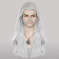 The Witcher 3: Wild Hunt Synthetic Hair Long Silver White Wavy Men'S Geralt Cosplay Wig for Halloween Christmas School. 
