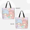 【ALLGOOD】Sanrio Little Twin Stars Ladies Fashion Printed Canvas Tote Bag With Zipper Casual Shopper Bags For Women Shoulder Bag. 