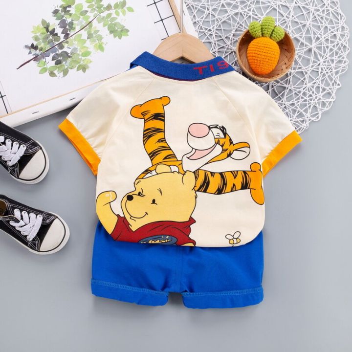 Boys' summer clothes new cotton children's clothes summer Pooh bear Tigger T-shirt + fashion shorts 0~5 years old baby suit