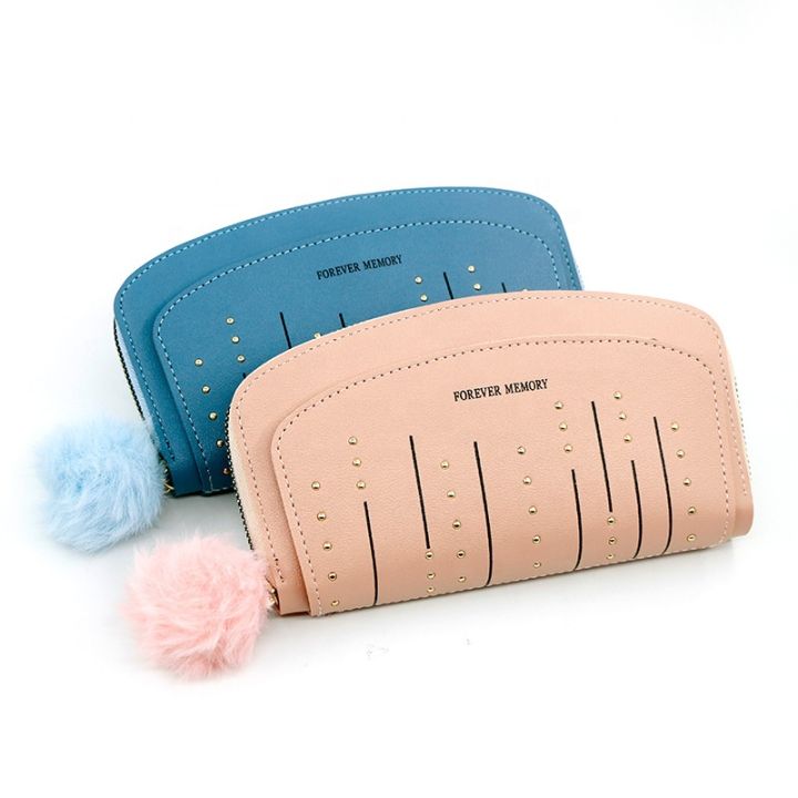 New Arrival Long Banknote PU Leather Phone Bag Hairball Rivet Large Capacity Multi-card Coin Purse Wallet For Women