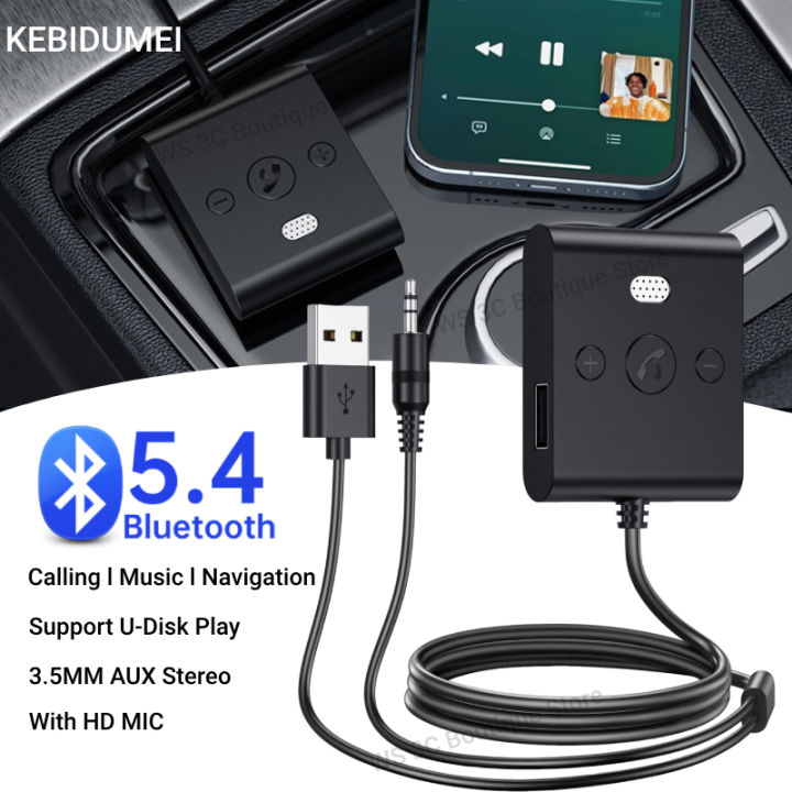 Bluetooth 5.4 AUX Car Adapter Wtih Mic 3.5MM USB U-Disk Stereo Wireless Audio Car Kit Handsfree Calls Navigation Music