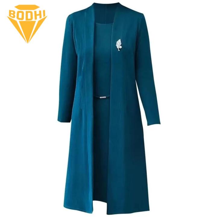 Comfortable%20Women%20Suit%20Spring%20Fall%20Women's%20Elegant%20Solid%20Color%20Long%20Cardigan%20Dress%20Suit%20Set%20for%20Middle-aged%20Ladies%20Sleeveless%20O%20Neck%20Open%20Front%20Coat%20Kit%20Women%20Dress%20Coat%20Suit%20-%20Image%209