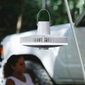 Portable Fan Rechargeable Battery Powered Fan Outdoor Camping Fan with Light and Hook for Home Tent Travel Gray. 
