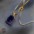 22KT gold plated Box Chain with CZ rectangle Dark Blue stone eye catching rare chain pendent. 