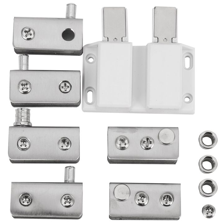 Stainless Steel Glass Door Pivot Hinge Double Head Magnetic Catch Set for 5-8Mm Glass Door