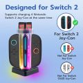 4 in 1 Charging Dock Station For Nintendo Switch 2 Joycon Fast Charge Base With 6 Game Cards Slot , Type-C Power&5 RGB Light Modes, Real-Time Status LED. 