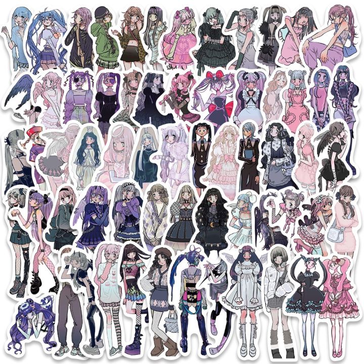 NEW 60/123PCS Y2K Domi Lolita Girls Gothic Pink Stickers Cute Anime Aesthetic Decals Phone Case Laptop Stationery Car Toy Sticker