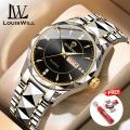 LouisWill Fashion Men Quartz Watches Double Calendar Men's Commercial Steel Strip Watches 30M Waterproof Luxury Business Wristwatches With Luminous for Outdoor Business Travel Exercise. 