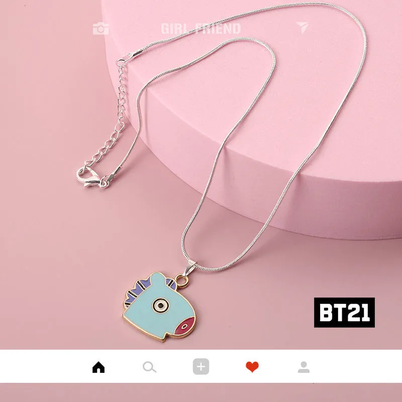 BestGO】1pc KPOP BT21 BTS Necklace Pendant Signature Chain