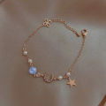 Fashion Star Moon Zircon Pendant Bracelet Cute Pearl Alloy Bracelets for Girls Party Jewelry Gift FashionZone Luolong. 