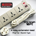 Sunco 4 Way Extension Wire Cord 10ft /Multi Plug,Trailing Socket,Wire Code (5A),Square plug. 