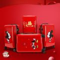 Wedding Box Bridal Suitcase Box Red Universal Wheel Trolley Case Female Bride Makeup Bag Fresh Wedding. 
