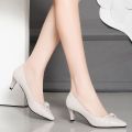 Genuine Leather High-End Women's Shoes2023Spring Summer Autumn New Pumps Women's Mid-Heel All-Matching Stiletto Heels Work Shoes. 