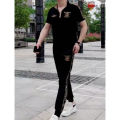 European Goods Summer New Men's Stand-up Collar All-Match Trousers Leisure Sports Two-Piece Set Fashion and Handsome Suit. 