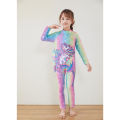 Yfashion 2 Pcs Girls Swimsuit Cartoon Printing Long Sleeve One-piece Swimwear Beach Sunscreen Trousers With Swimming Cap color. 