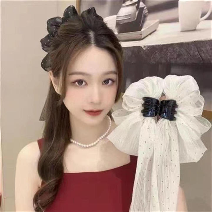 Half%20Tied%20Hair%20Bow%20Hair%20Clip%20With%20Ribbon%20Ribbon%20Headband%20Mesh%20Hair%20Accessory%20Grab%20Clip%20Hair%20Ornament%20-%20Image%202