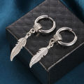 Qingwen Feather titanium steel earrings for men set ear piercing Stainless steel earrings cool hypoallergenic iareng for men kpop round airing hikaw for boys 925 silver earings for men on sale. 