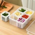 6 Grids Refrigerator Food Vegetable Fruit Storage Box Kitchen Chopped Green Onion Drain Water Divided Container 1Pcs. 