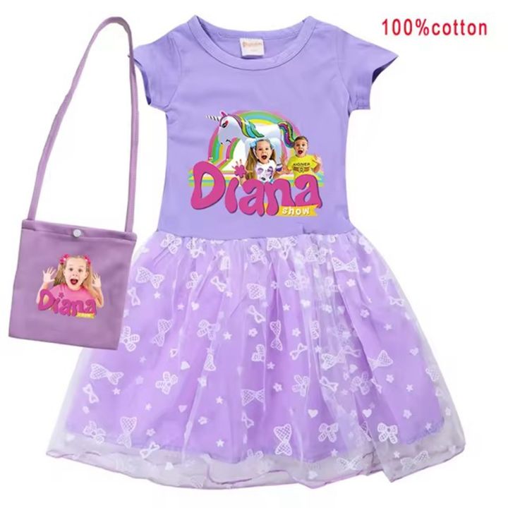 Diana%20and%20Roma%20Show%20Clothes%20Baby%20Girls%20Casual%20Dresses%20Kids%20Cartoon%20Clothes%20Children%20Short%20Sleeve%20Wedding%20Dress%20with%20Small%20Bag%20-%20Image%202